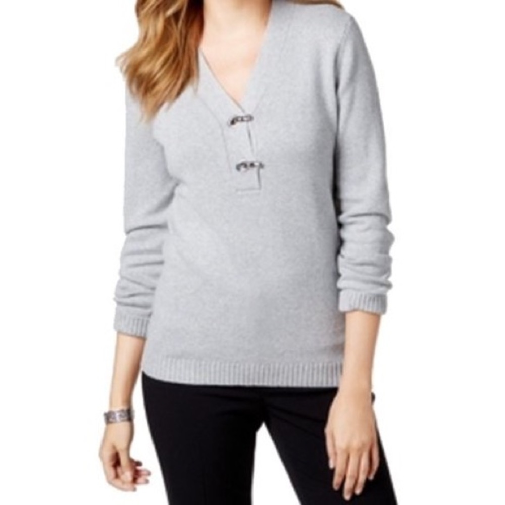Charter Club Gray Shimmer V-Neckโ Sweater, Size P/S